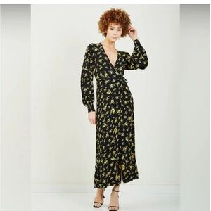 GANNI Floral Black (and yellow) Wrap Dress, Size 34